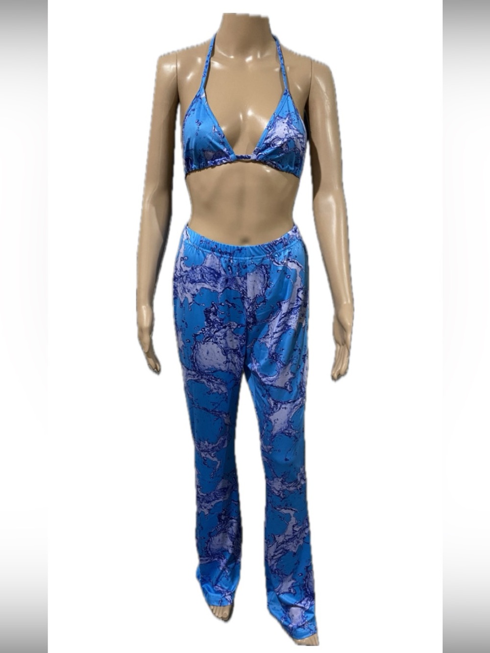 Blue Aquatic Bikini Top & Pants Set